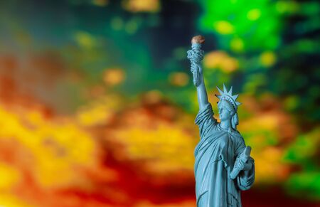 New York City in the Statue of Liberty at Sunset Independence dayの写真素材