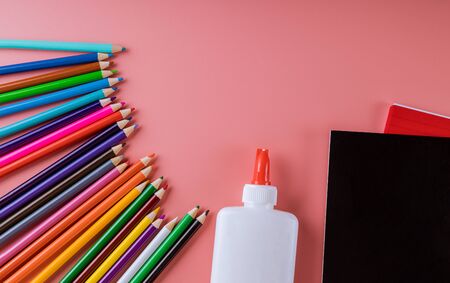 School supplies ,glue pencil and notebook for back to school, college