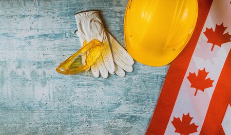 Canadian flag happy labor day canada top view concept of labor and employmentの写真素材