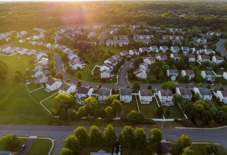 Aerial view of residential quarters at early sunrise beautiful town urban landscape the beautiful sunriseの写真素材