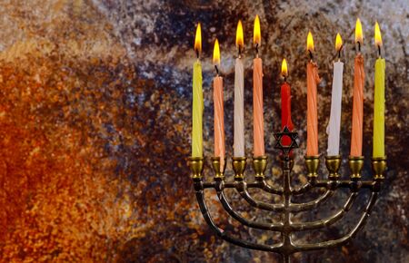 Channukah channukiah menorah candles. Jewish holiday background