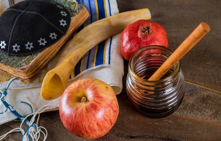 Jewish Holiday Rosh hashanah jewish New Year holiday traditional symbolsの写真素材