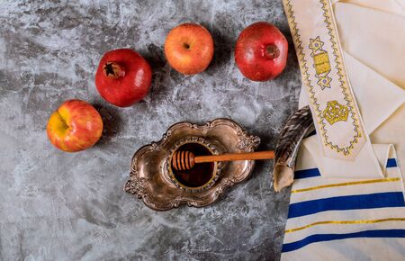 Jewish Holiday Rosh hashanah jewish New Year holiday traditional symbolsの写真素材