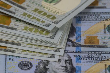 One hundred dollar bills, banknote, close up.