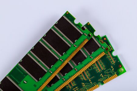 Upgrading your pc with new RAM memory isolated on white background modern part of PC in detail view.