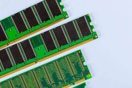 Green stick of RAM for part of a computer memoryの写真素材