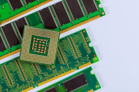 Processor CPU and RAM memory modules in isolated on white backgroundの写真素材