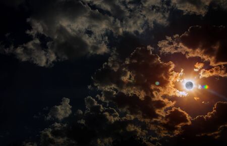 Space solar eclipse sunrise view from moon in space with dramatic cloud