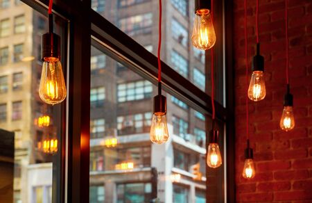 Modern shining lamps un the office buildingの写真素材