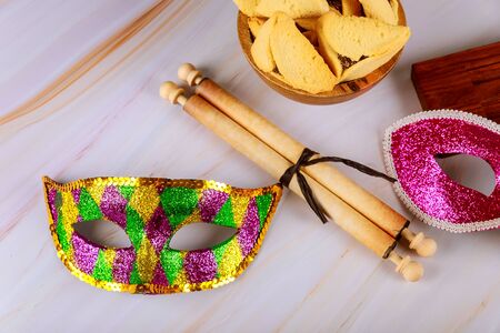 Hamantaschen hamans ears cookies Purim celebration jewish holiday bright party tools and decorationの写真素材