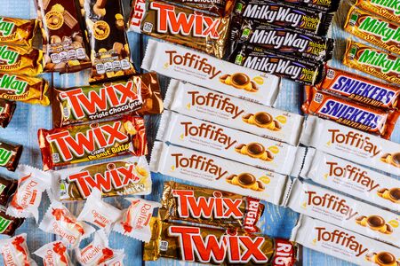 New York NY DEC 19 2019: Chocolates assortment of chocolate sweets incorporated manufactured...