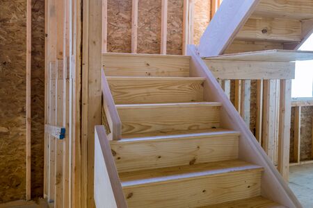 Interior view of a house under construction home framingの写真素材