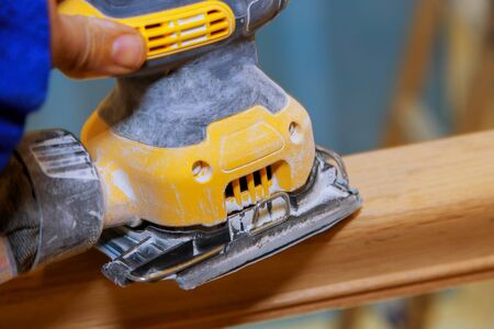 Installation for wooden handrails for grinder work on timber wood railings installation.の写真素材