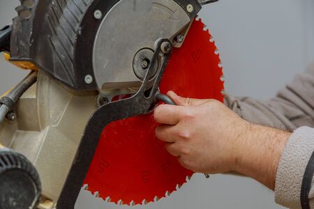 Closeup on the replacement blade disk saw in the circular saw tools