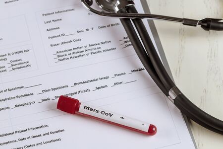 Blood test tubes medical with MERS-CoV Middle East respiratory syndrome coronavirus