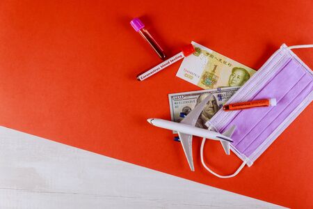 Novel coronavirus, Middle East Respiratory Syndrome 2019-nCoV with test tube blood planeの写真素材