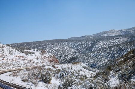 Colorado mountains of highway snow road in winter season