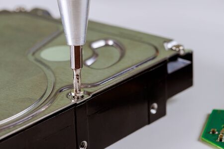 Repairing hard drive in service center HDD recoveryの写真素材