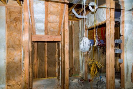 Basement unfinished under construction residential home framing stick built frame