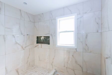 Designer renovation construction bathroom with shower interior of expensiveの写真素材