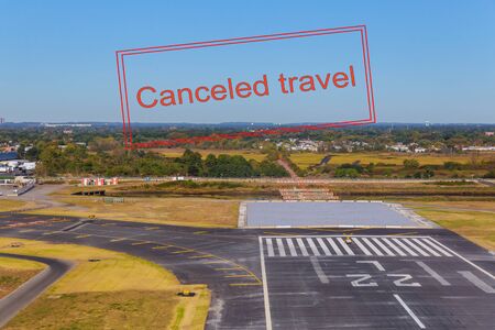 Canceled travel US quarantine with coronavirus COVID-19 airport on the runway in airport is the international air gatewayの写真素材