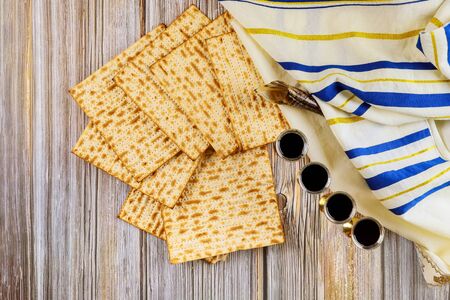Judaism and religious torah on jewish matza on passover prayer
