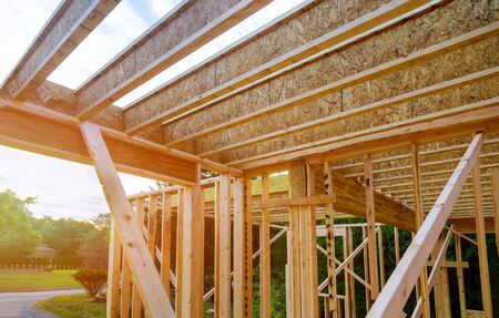 Interior with wood framing beam of new house under construction