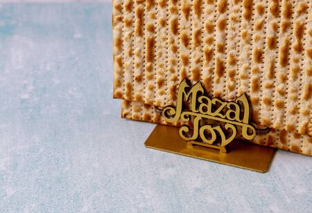 Jewish family celebrating passover matzoh jewish unleavened bread holidayの写真素材