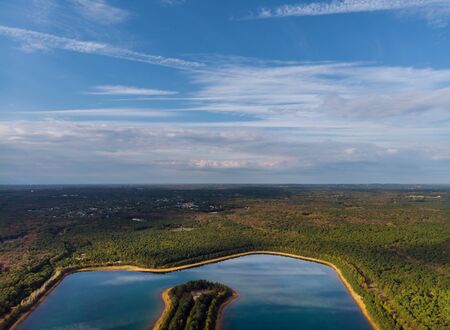Lake panoramic from the height aerial view on landscapesの写真素材