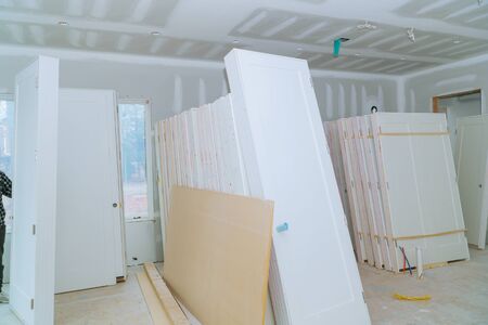 Waiting preparation interior doors for room remodeling installing material new home