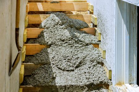 Concrete staircase under construction at the basement for concrete pouring framework