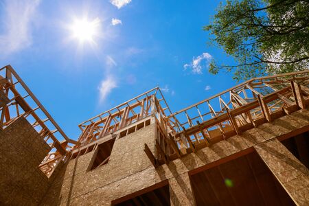Roof structure of home framing a single family under construction