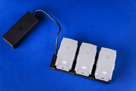 Los Angeles CA US 16 MAY 2020: Newest DJI Mavic Air 2 drone of lithium battery rechargeable and battery adapterのeditorial素材