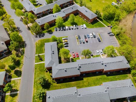 Top down aerial of the small town housing suburban area of with Brooklyn New York NY