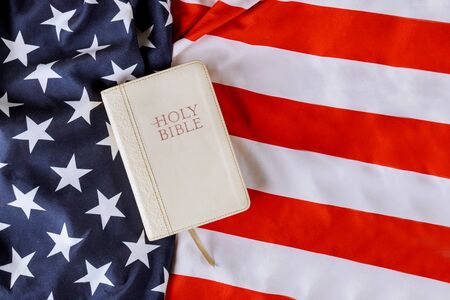 American Flag as a prayer for america in Holy Bible over flag backgroundの写真素材