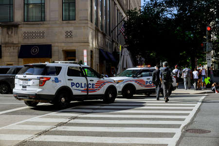 WASHINGTON D.C., USA - MAY 31, 2020: District of Columbia Metropolitan Police block road to White...