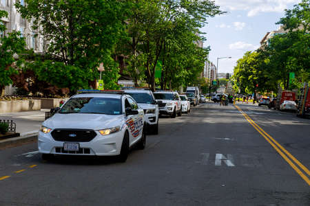 WASHINGTON D.C., USA - MAY 31, 2020: District of Columbia Metropolitan Police block road to White House during of protests against the death of George Floyd in Washington D.C.のeditorial素材