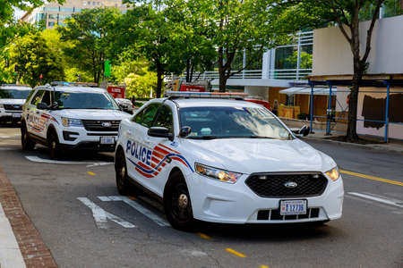 WASHINGTON D.C., USA - MAY 31, 2020: Police are positioned to confront protesters during the death of Minneapolis man George Floyd at the hands of police in Washington, D.C.のeditorial素材