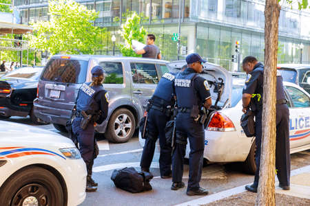 WASHINGTON D.C., USA - MAY 31, 2020: District of Columbia Metropolitan Police block road to White...