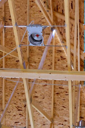 Wooden beams ceiling framed building under construction interior residential home