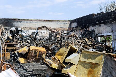 Panoramic view of a place looted and burned by people after a protest in the current America country...