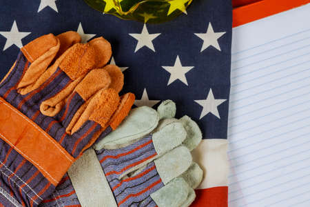 USA flag and leather gloves Happy Labor day american patriotic