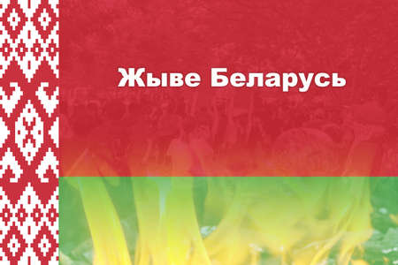 People in protests after Presidential elections 2020 in Belarus, the flag of Belarus (Live Belarus)の写真素材
