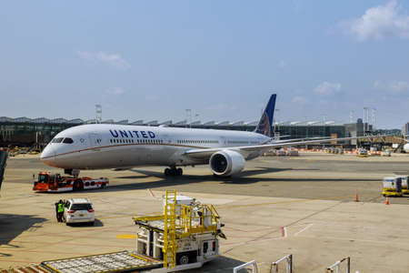 NEWARK, NJ -25 AUGUST 2020 United Airlines terminal C for United with flight connections ground...