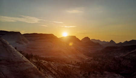 Amazing landscape sunset on Canyon Overlook, Zion National Park, Utah USの写真素材