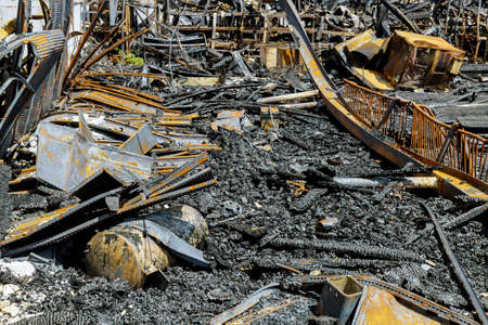 Post woolsey fire in near residential buildings fire burnt landscape in California USAの写真素材