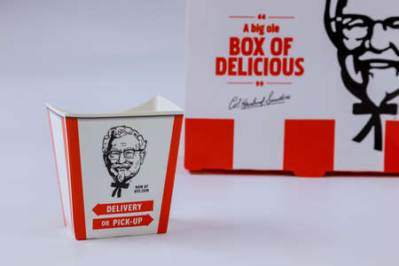 CLEVELAND OH US 15 SEPTEMBER 2020: Box with KFC Fast Food Restaurant Kentucky Fried Chicken is a...