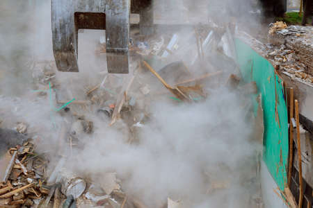 Wooden house after tornadoes came through on demolition work ruined residential buildingの写真素材