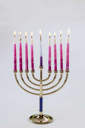 Chanukah a burning menorah symbol of Judaism traditional jewish holidayの写真素材