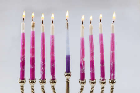 Candles Menorah Hanukkah with jewish holiday traditional candelabra with candlesの写真素材